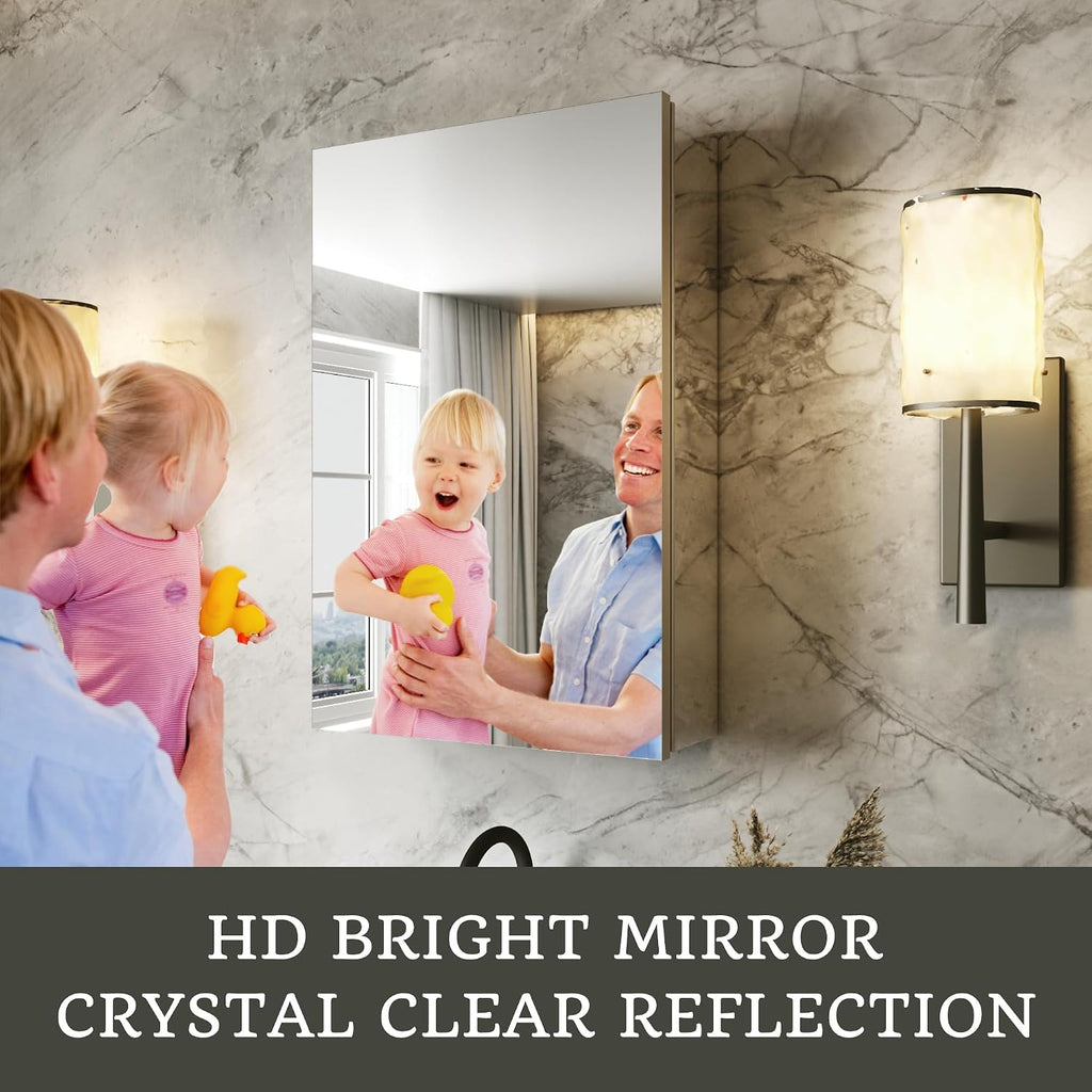 16 x 24 in Medicine Cabinet with Mirror and Side Panels, Silver | Surface or Recessed Medicine Cabinet Mirror with
