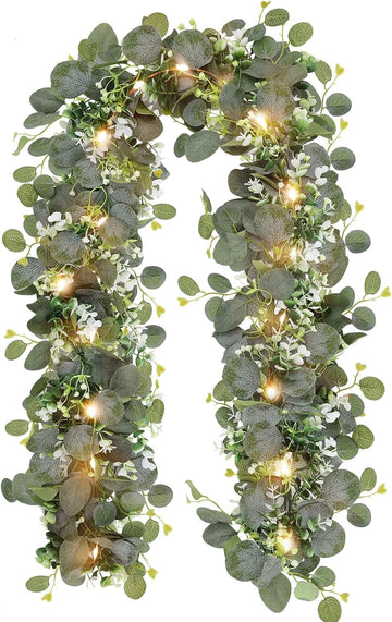 1 Pack Artificial Eucalyptus Garland with Lights, 6FT Artificial Greenery Summer Garlands, Battery Operated Twig Vine