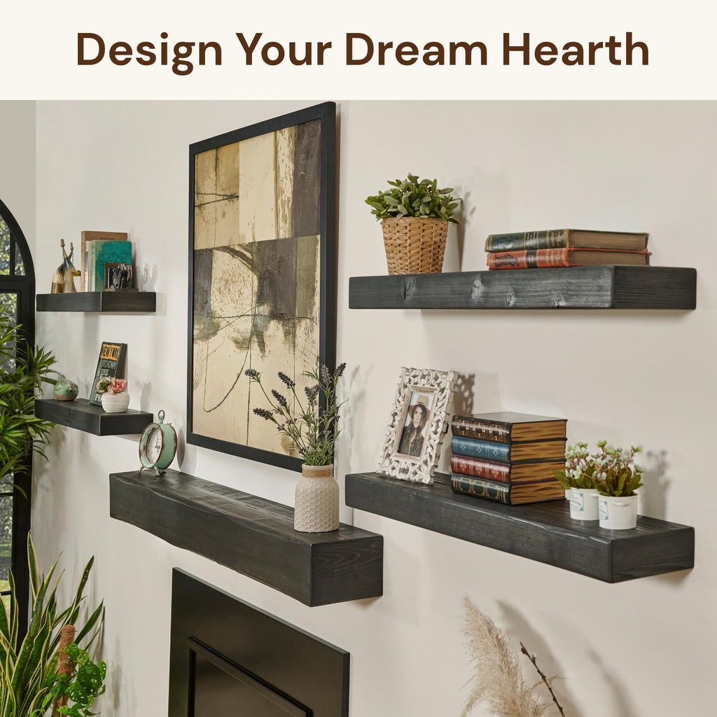 Handmade Rustic 72 Inch Fireplace Mantel Shelf, Ebony 8Dx6H