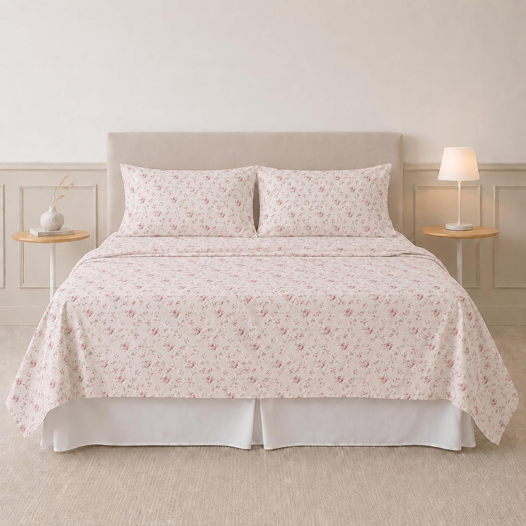 Printed 4-Piece Extra Soft Bedding Sheets & Pillowcase Set, Deep Pocket up to 16 inch Mattress Kashmir Rose King