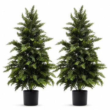 3 ft Extra Full Artificial Cedar Topiary Trees Set of 2 for Porch