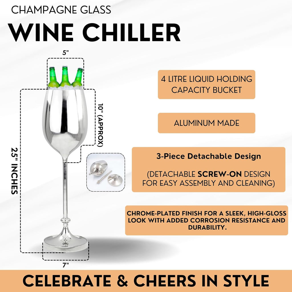 Large Champagne Glass Premium Aluminum Free Standing Nickel Plated Wine Chiller | Wine Coolers & Cellar With Ice