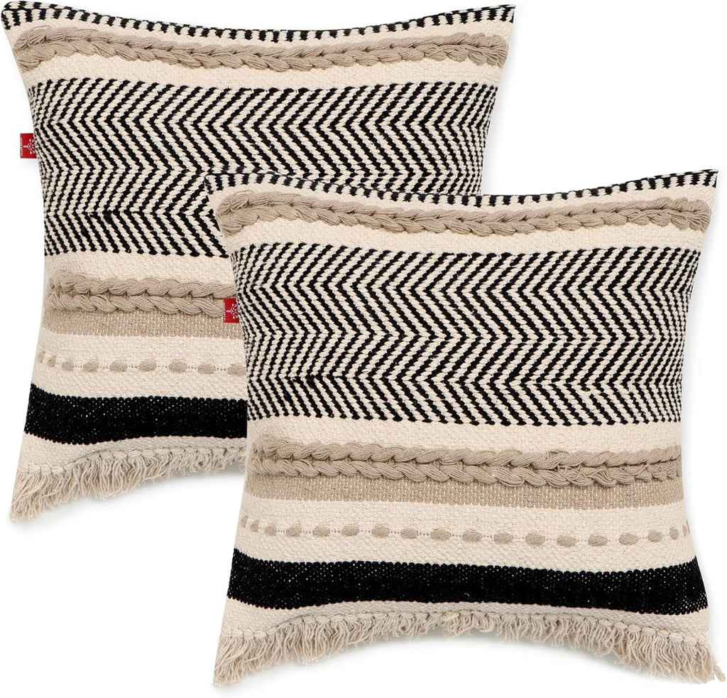 Handmade Boho Throw Pillow Covers - Bohemian Farmhouse Style - Accent Woven Indoor and Covered Patio Pillow Cushion