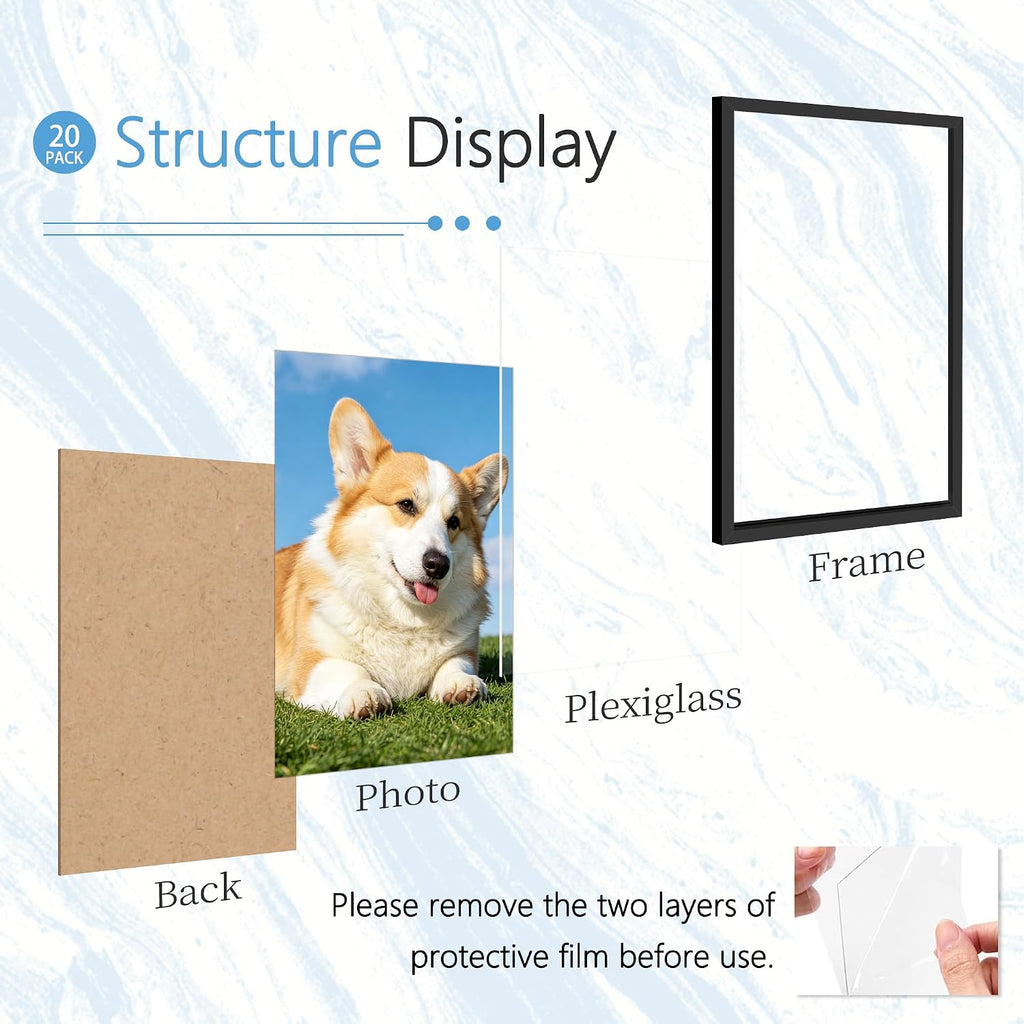 20 Pack Mixed Size Gallery Collage Frame Black | Multi-size Gallery Frames: 4pcs 8x10, 8pcs 5x7, 8pcs 4x6, Supports