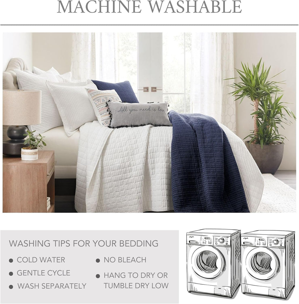King Bedspread Set (122x106in) with 2 Pillow Shams (36x20in) - Cream - Cotton Waffle King Bedspread Set