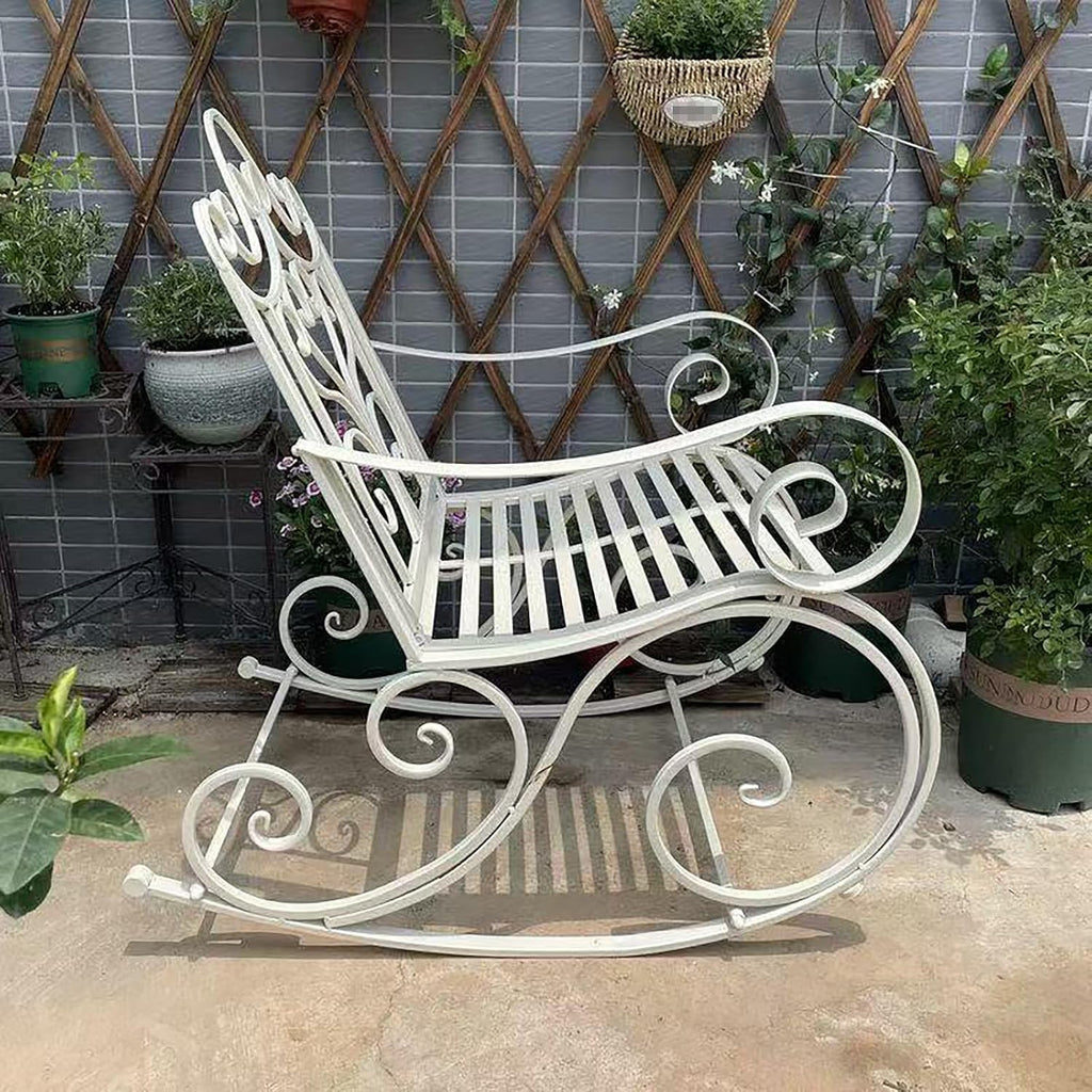 Outdoor Rocking Chair, Wrought Iron Metal Patio Rocking Chair with Armrests and Backrest, Suitable for Indoor