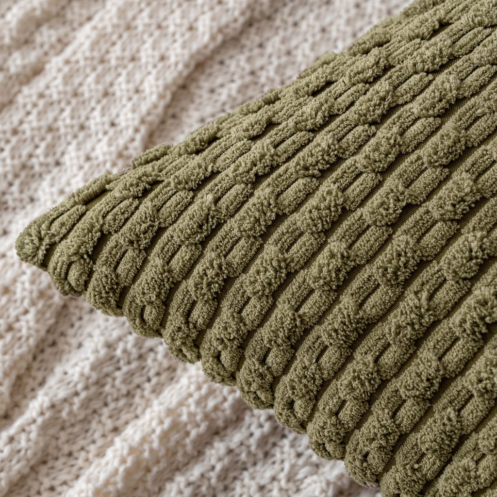 Decorative Throw Pillow Covers 18x18 Olive Green Textured Corduroy