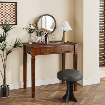 Small Writing Desk With 2 Storage Drawers, 31.5" Home Office Desks, Elegant Wood Writing Desks with Carved Legs