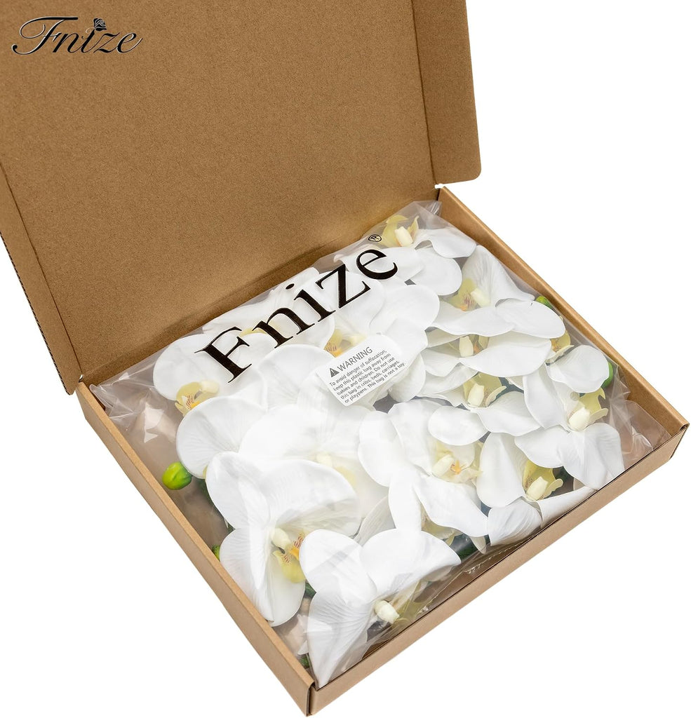 Orchid Stems Artificial Flowers Real Touch Latex White 38 Inch - Set of 2