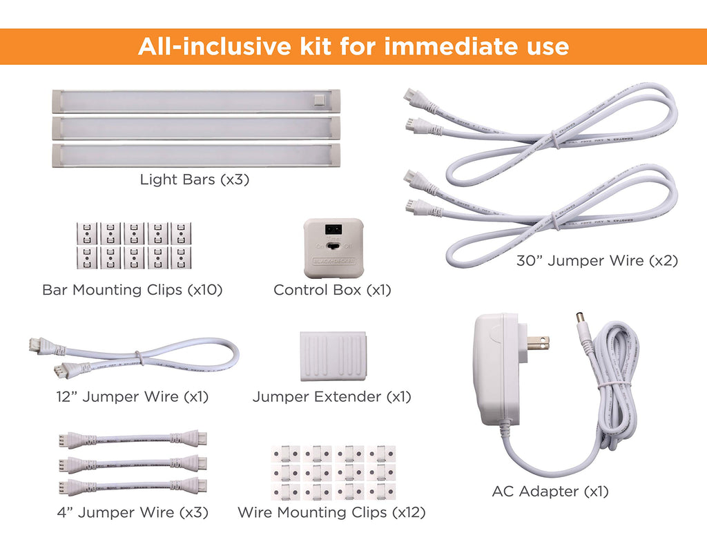 Under Cabinet Lighting Kit, 3-Bars, 9 Inches Each, DIY Tool-Free Installation, Warm White, 2700K, 1080 Lumens, 15