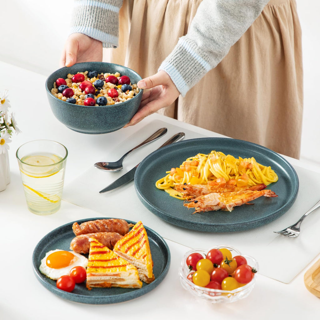 Plates and Bowls Sets, 24 Pieces Stoneware Dinnerware Set for 8, Ceramic Dish Set , Microwave and Dishwasher Safe