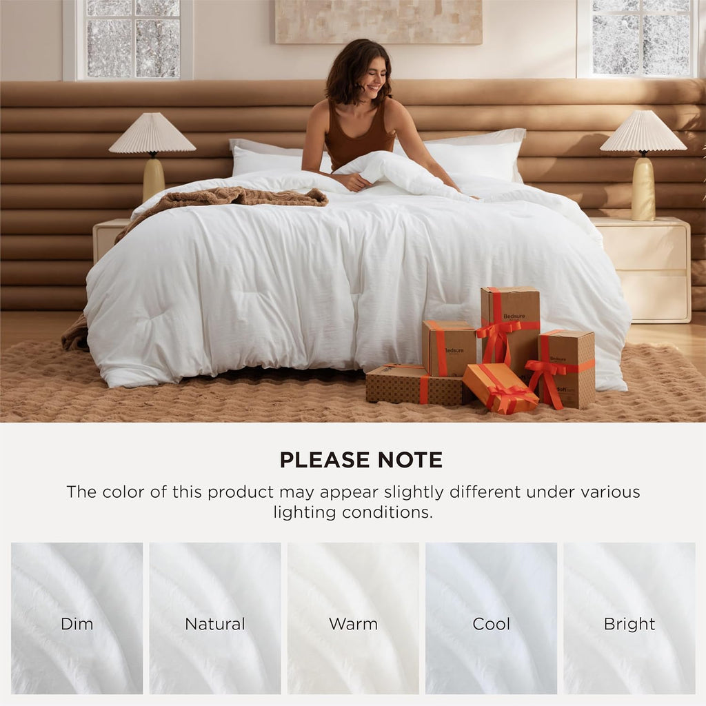 King Comforter Set, White Soft Prewashed Bedding for All Seasons, 3 Pieces GentleSoft Bed Set