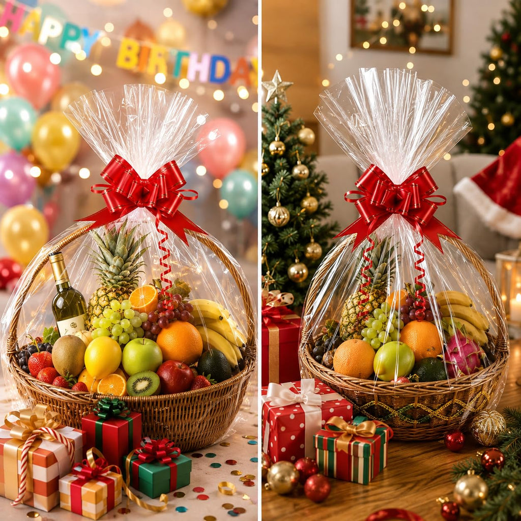 White Dot Cellophane Bags 50PCS, 18x30 Inch Gift Basket Wrap