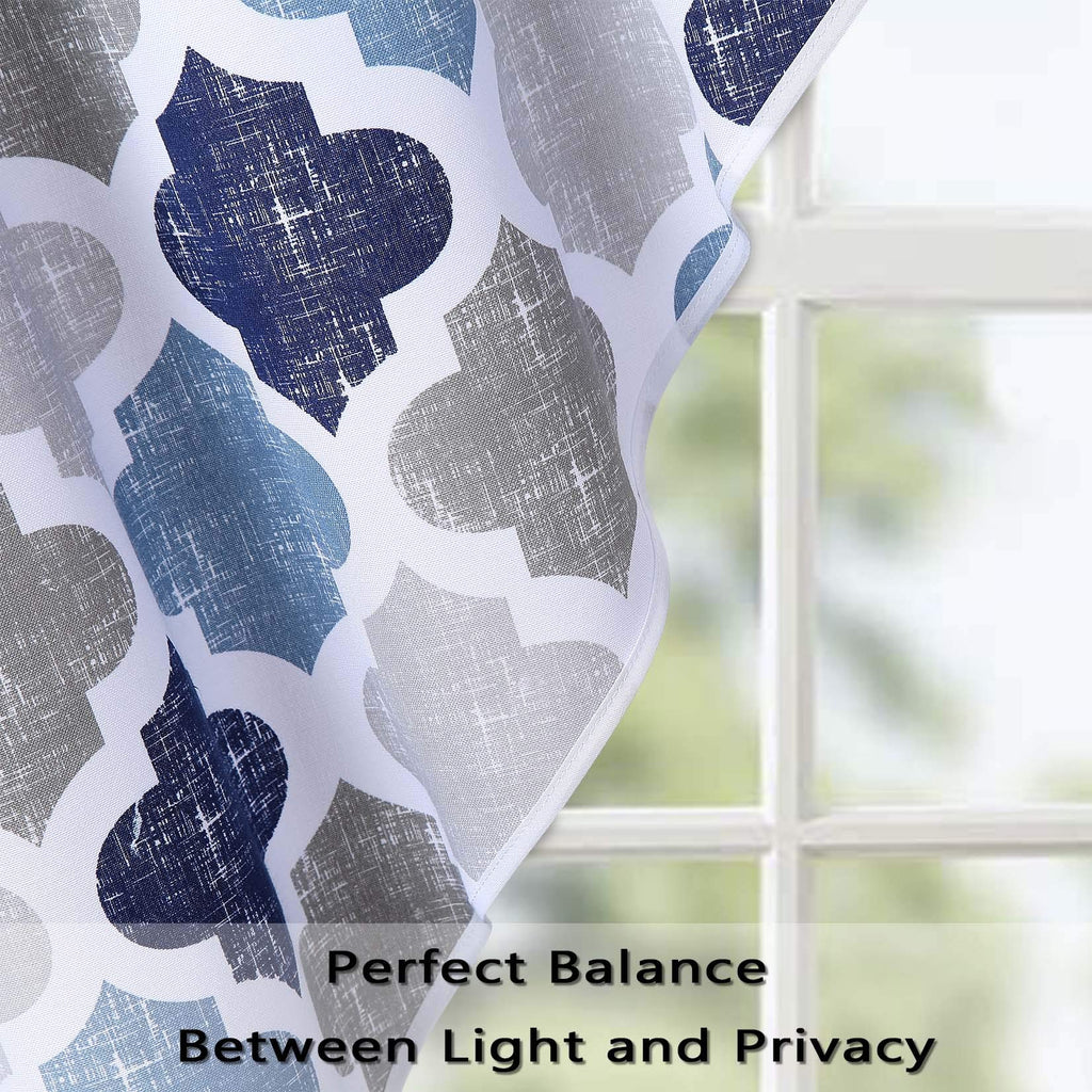 Swag Valances for Windows, Geometric Quatrefoil Trellis Printed Cotton Blend Tailored Swag Kitchen Curtain Valances