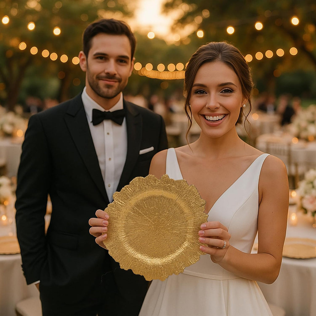 Gold Charger Plates, 13'' Reef Chargers for Dinner Plates, Gold Plate Chargers, Round Plastic - Set of 24
