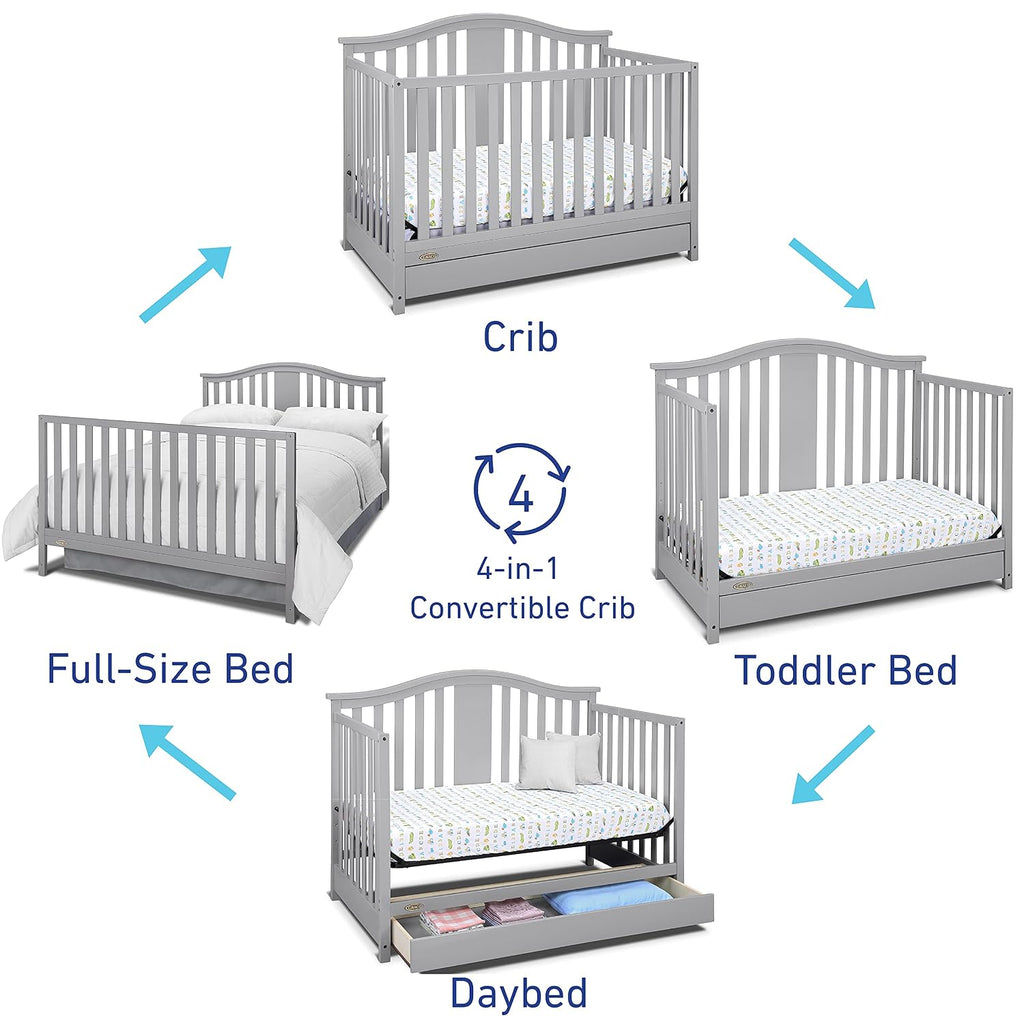 Solano 4-in-1 Convertible Crib with Drawer, Pebble Gray | GREENGUARD Gold Certified, Includes Full-Size Nursery