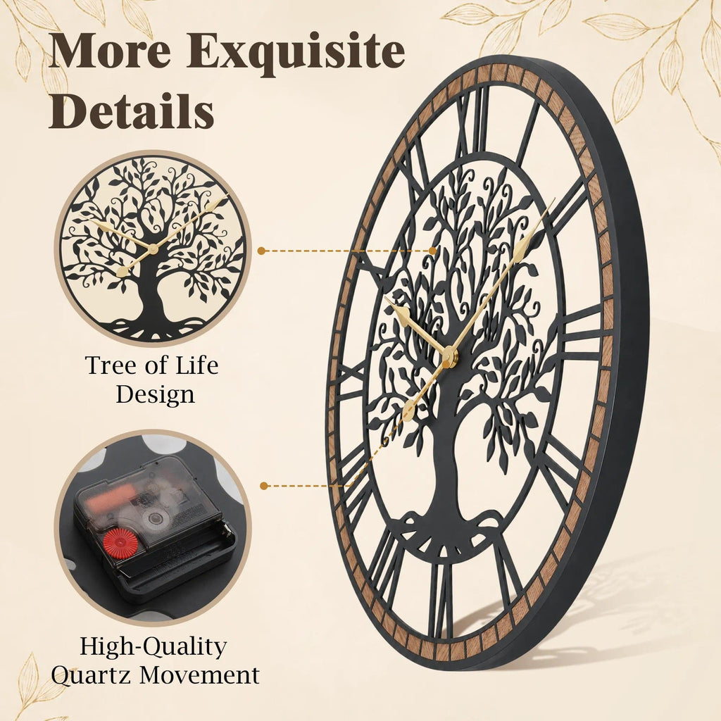 Large Wall Clock Decorative: 24 Inch Tree of Life Battery Operated