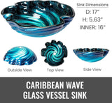 Eden Bath Caribbean Wave Round Glass Sink Bowl Bathroom Vessel Sink for Vanity Top