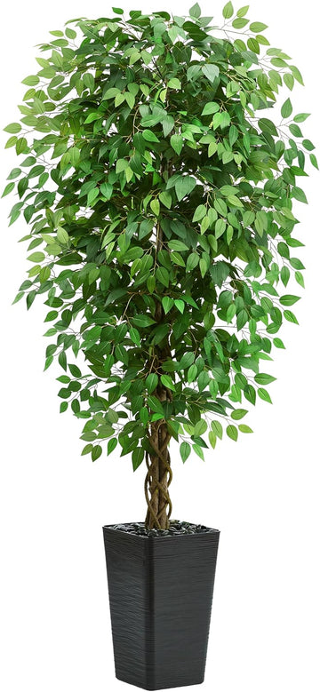 Artificial Ficus Tree 6FT Faux Floor Tree with Planter UV Resistant Potted Fake Silk Plant-Indoor Outdoor Lifelike