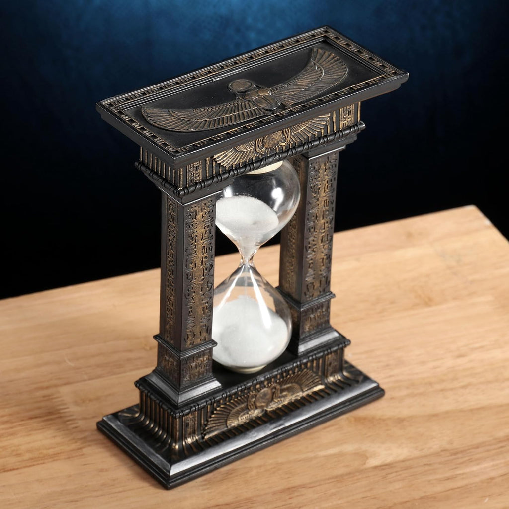 7 1/8 Egyptian Winged Sun Columns Hourglass Resin Sand Timer 5 Minutes