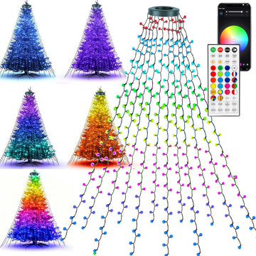 Bright Smart Christmas Tree Lights, 448 LED Color Changing Waterfall Tree Topper Lights with Remote & APP, 8.2FT X 16