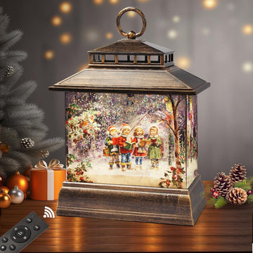 Christmas Snow Globe Lantern Water Glittering Lantern with 8 Songs & 6H Timer Romote Control Christmas Snow Globes