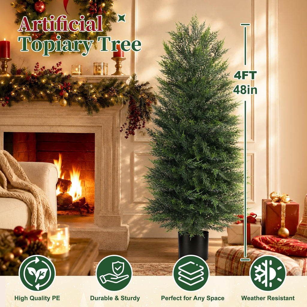 2 Pack 4FT Artificial Topiary Cedar Trees for Outdoor Front Porch