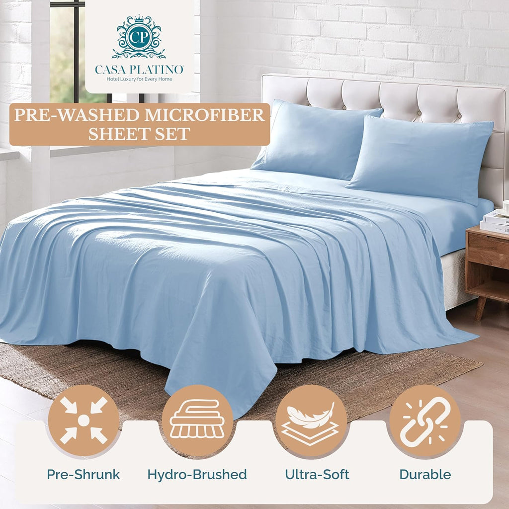 Queen Bed Sheets Set, Soft & Breathable Bedding for Queen Mattress, 4 Piece Set with Deep Pockets, Lightweight