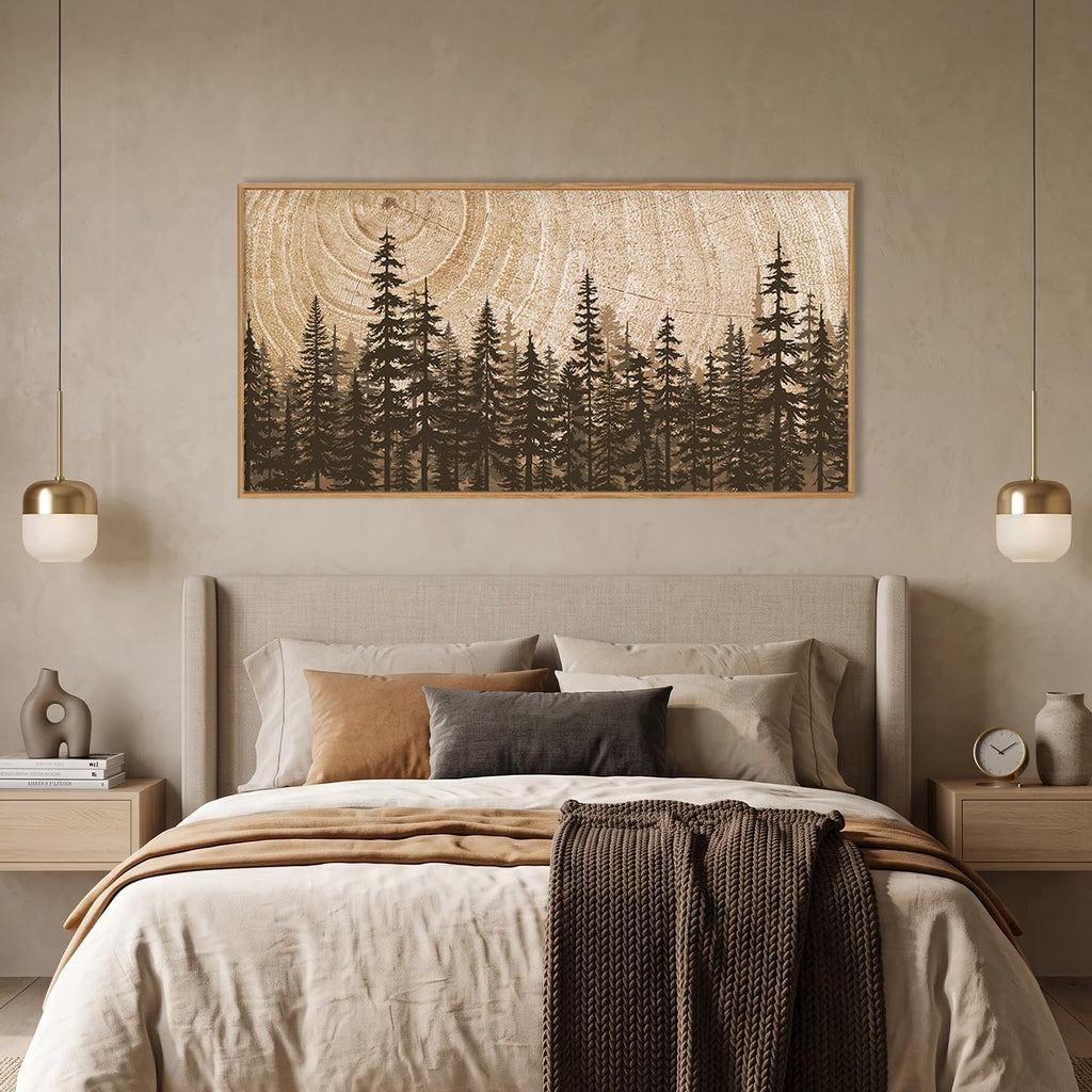 Rustic Pine Tree Forest Framed Canvas Wall Art Set-40"x20"x1