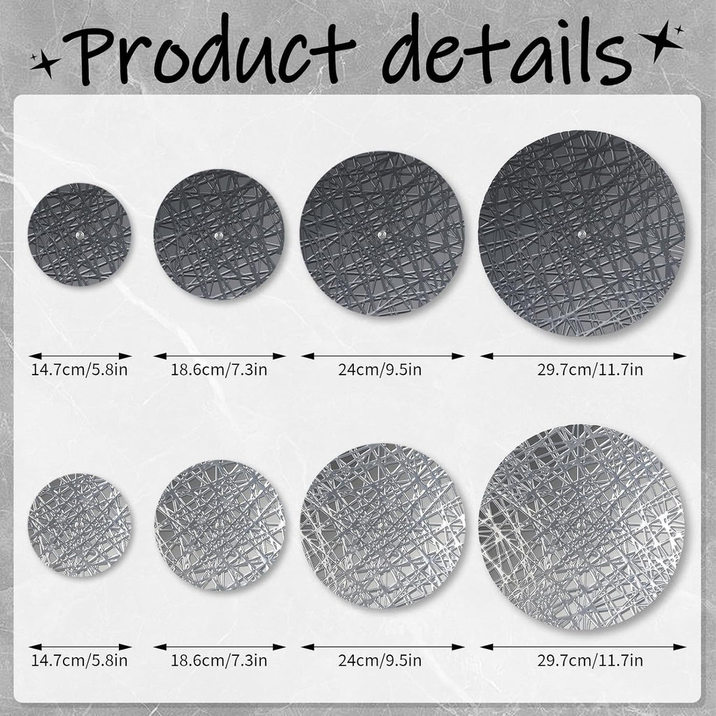 Metal Wall Hanging Sculptures Modern Round Silver Blue Wall Art - Set of 8