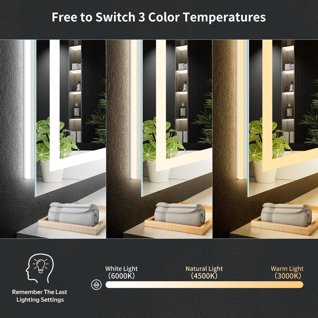 60"x36" LED Bathroom Mirror with Lights, Backlit+Frontlit, Anti-Fog