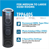Therapure TPP640 Air Purifier Tower with Air Sensor, Handle, and Remote Control (Black)
