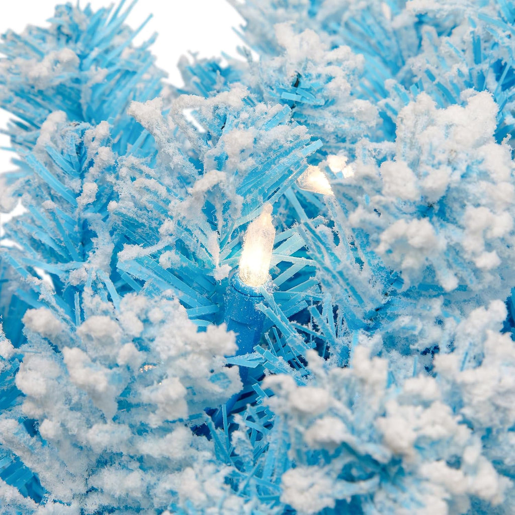 Flocked Pine Artificial Christmas Wreath 24" Blue Clear Lights