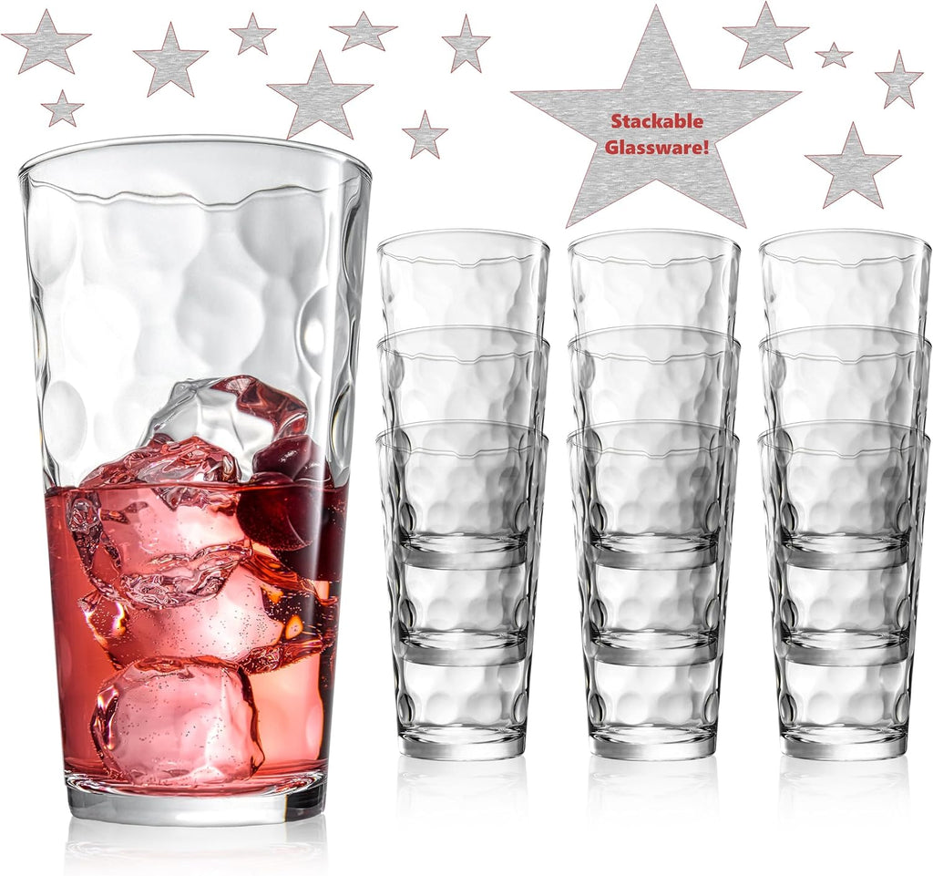 Highball Drinking Glasses Set of 10 Glass Cups by , 17 Oz. Glassware, for Water, Juice, Cocktails, Iced Tea