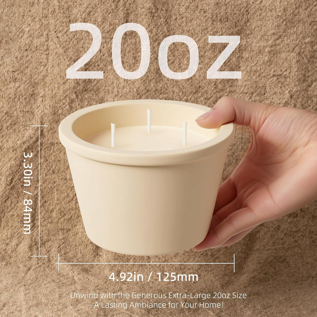 Large 20oz Scented Candle - Creamy Vanilla, 3 Wick Non Toxic Soy Candles for Women, Matte Ivory White Ceramic Jar