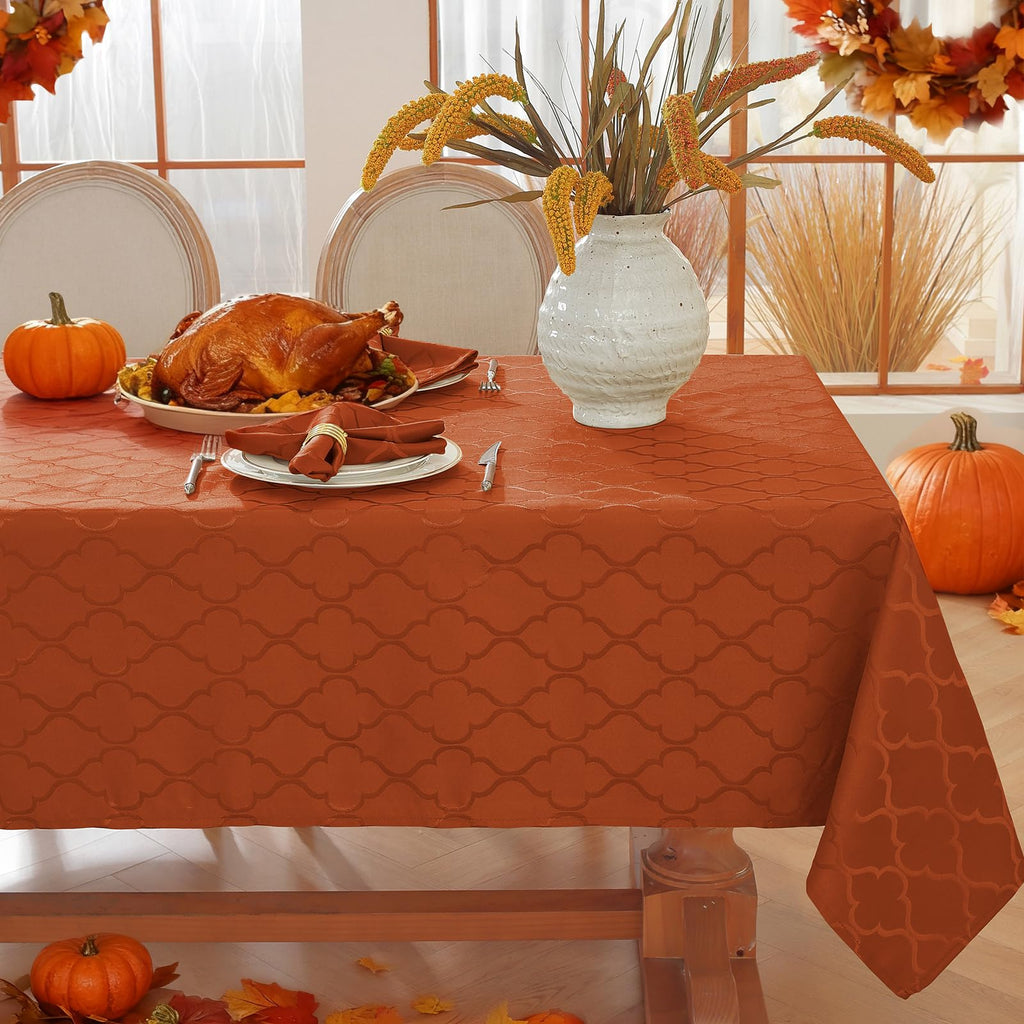 Fall Tablecloth Rectangle, Jacquard, 60" x 102", Brick Red