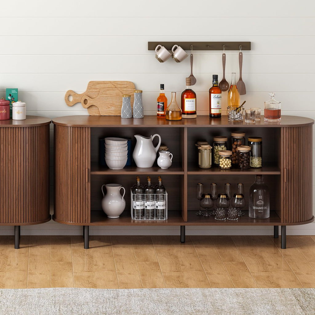 63" Sideboard Buffet Cabinet, Sliding Door/Adjustable Shelf, Walnut