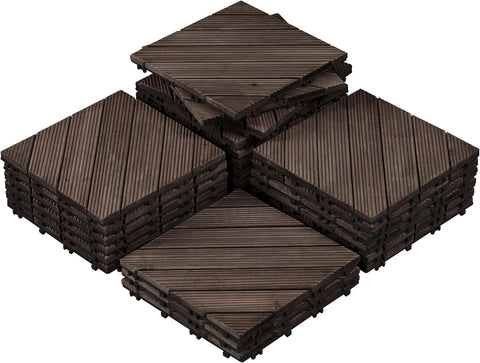 27PCS Wooden Flooring Patio Deck Tiles Interlocking Tiles Patio Solid Wood and Plastic Indoor&Outdoor 12 x 12in