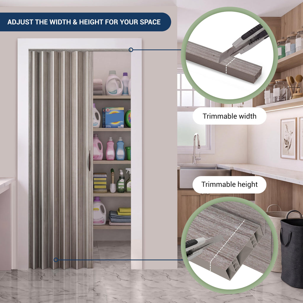 36" x 80" Premium Foldable Accordion Doors, Heavy Duty, Taupe