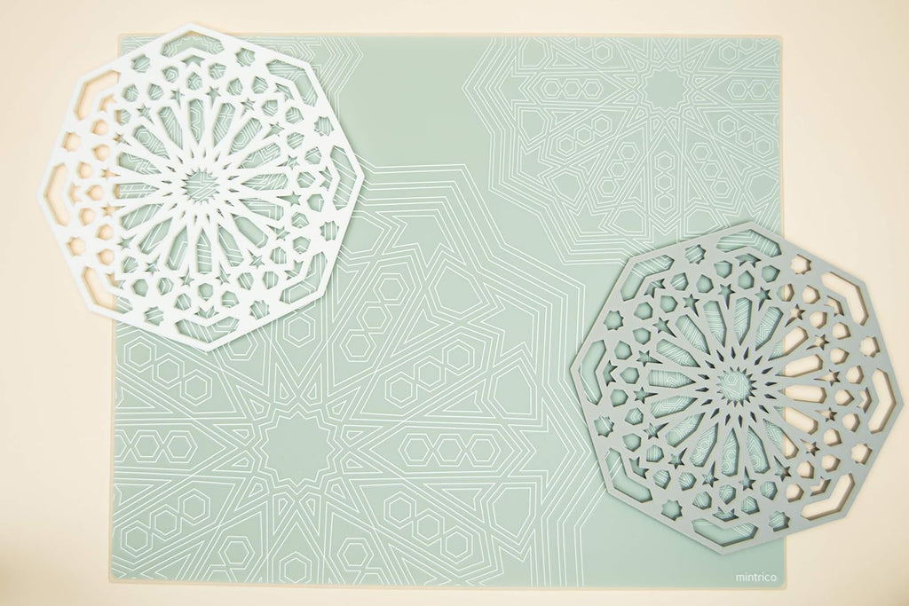 Silicone Trivet Mat Pad for Hot Dishes Set of Two (White & Grey Octagon)...