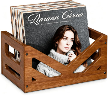 Solid Wood Vinyl Record Storage Crate 45+ V-Shaped Album Holder