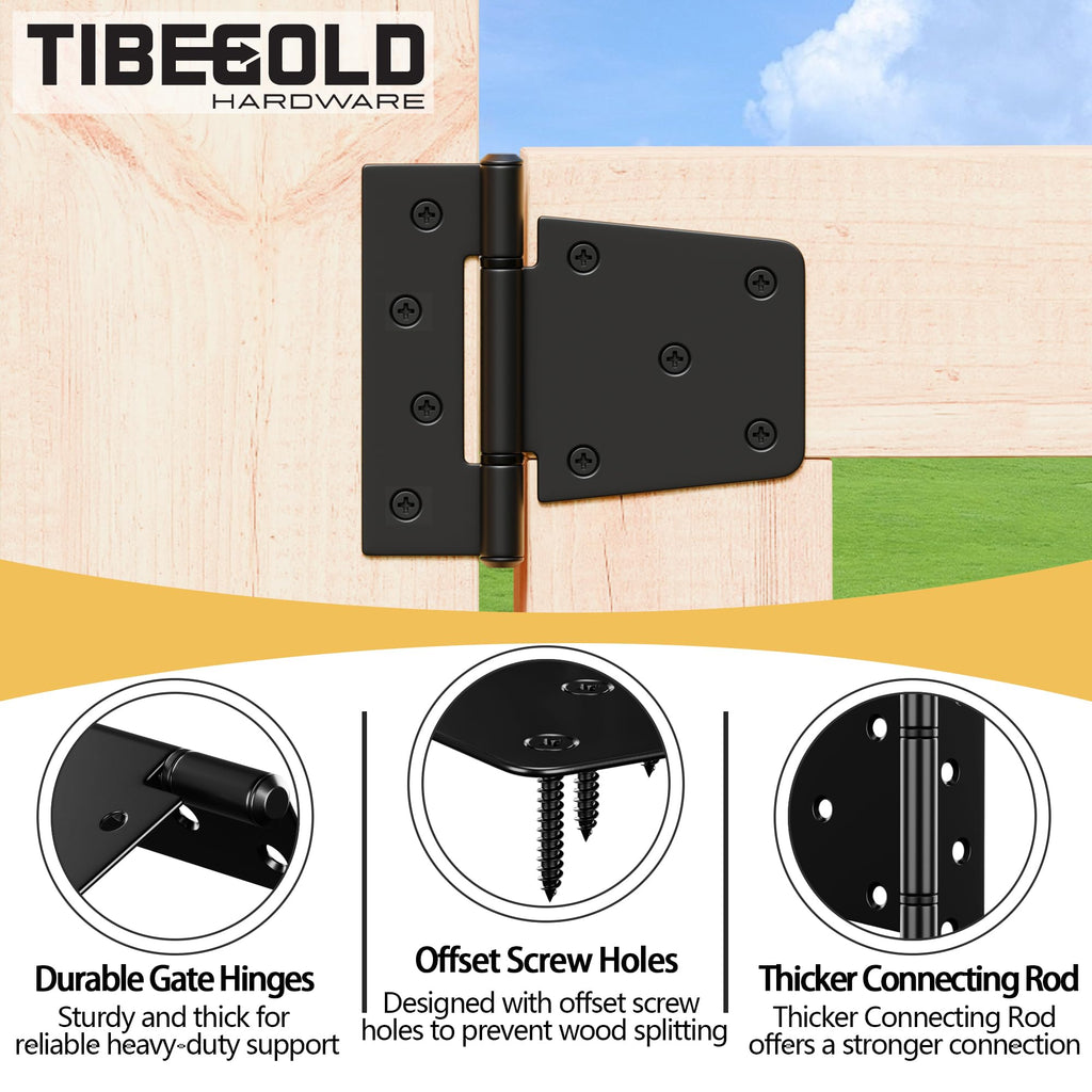 3-1/2 Inch Heavy Duty Gate Hinges, Black Iron Barn Door Hinges, Gate Strap Hinge with Extra-Long Screws, T Hinges for