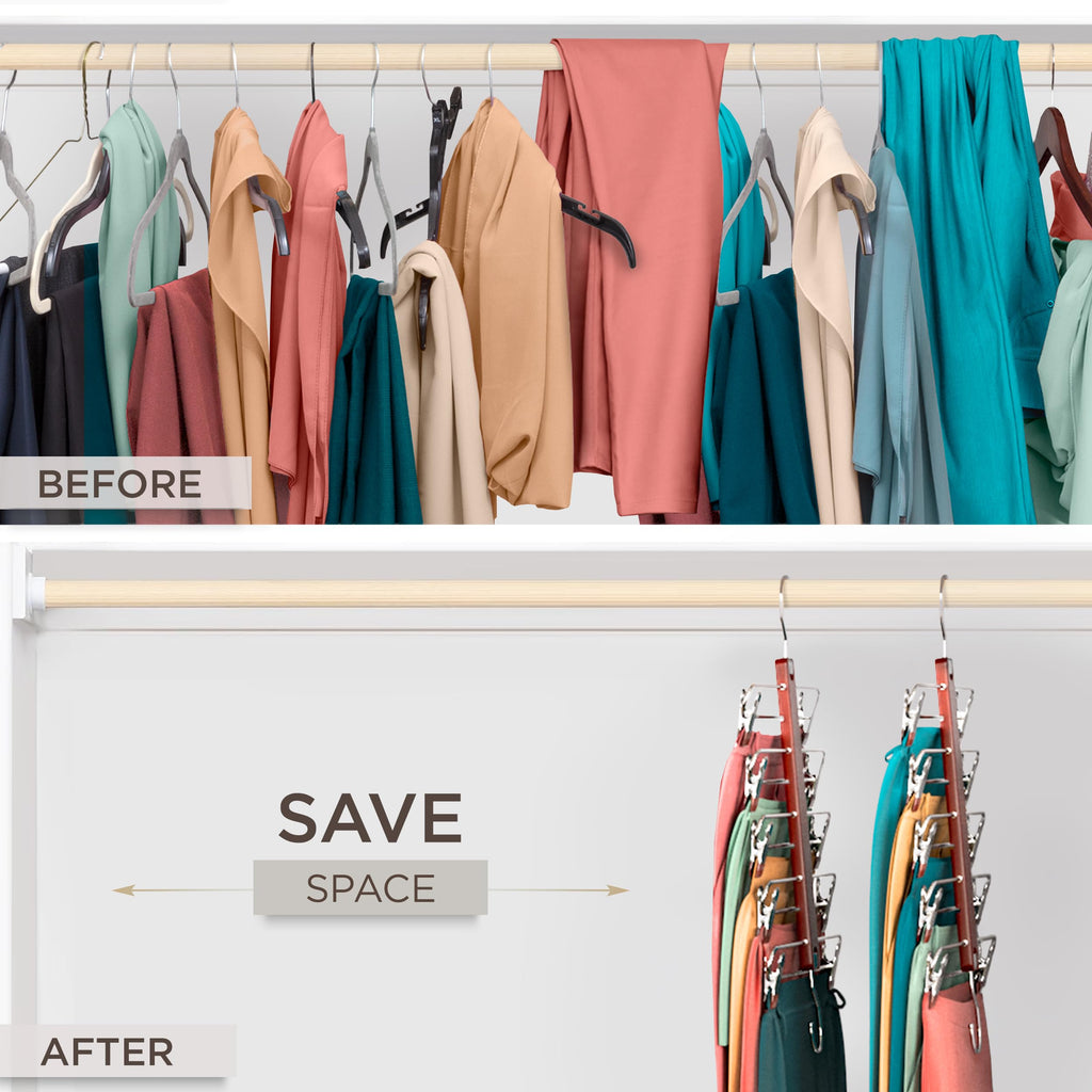 Skirt Hangers Space Saving with Clips - 2 Pack European Beechwood
