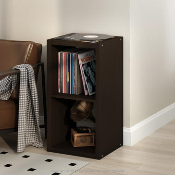 Cubicle Record Player Stand, 2-Cube Record Storage, Dark Oak