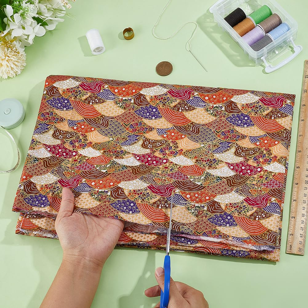 1.1 Yards Fan-Shaped Japanese Style Cotton Fabric 59.1 inch Chocolate Fish Scales Fabric Floral Patchwork Wrapping