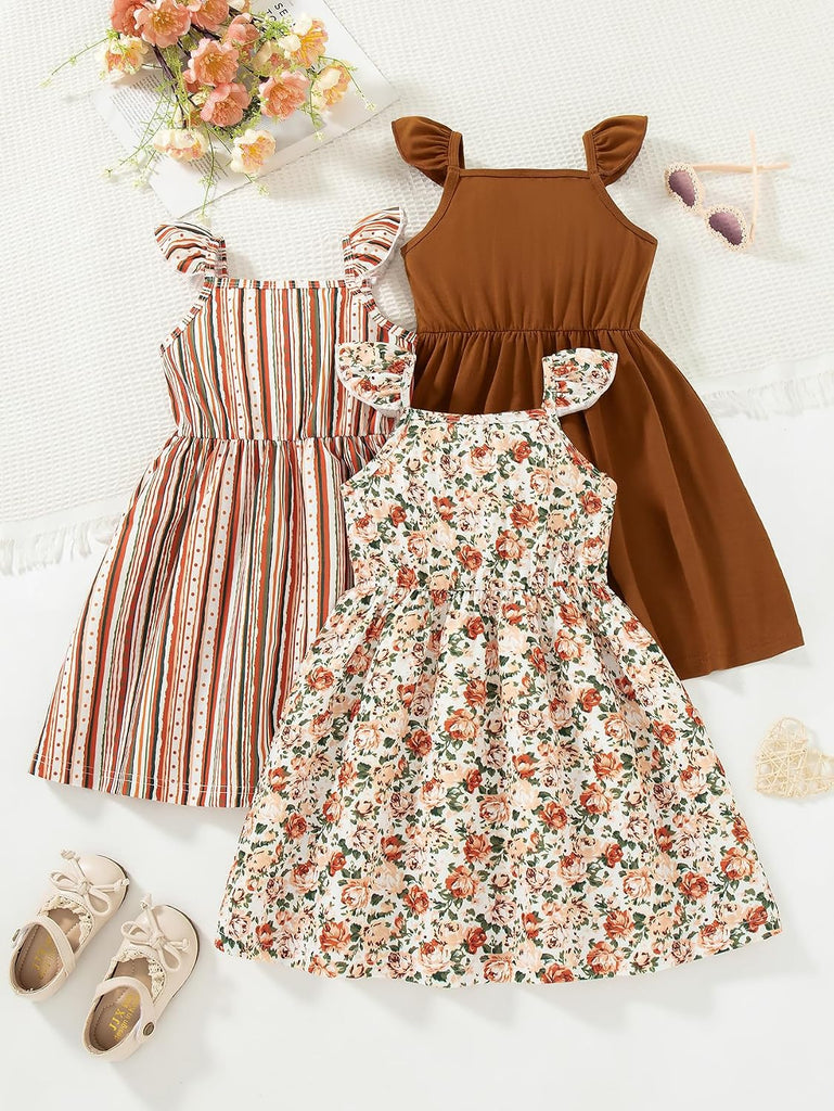 Dresses Toddler Girls Dress Pack Casual Party Print Skater A-line Dress Sundress