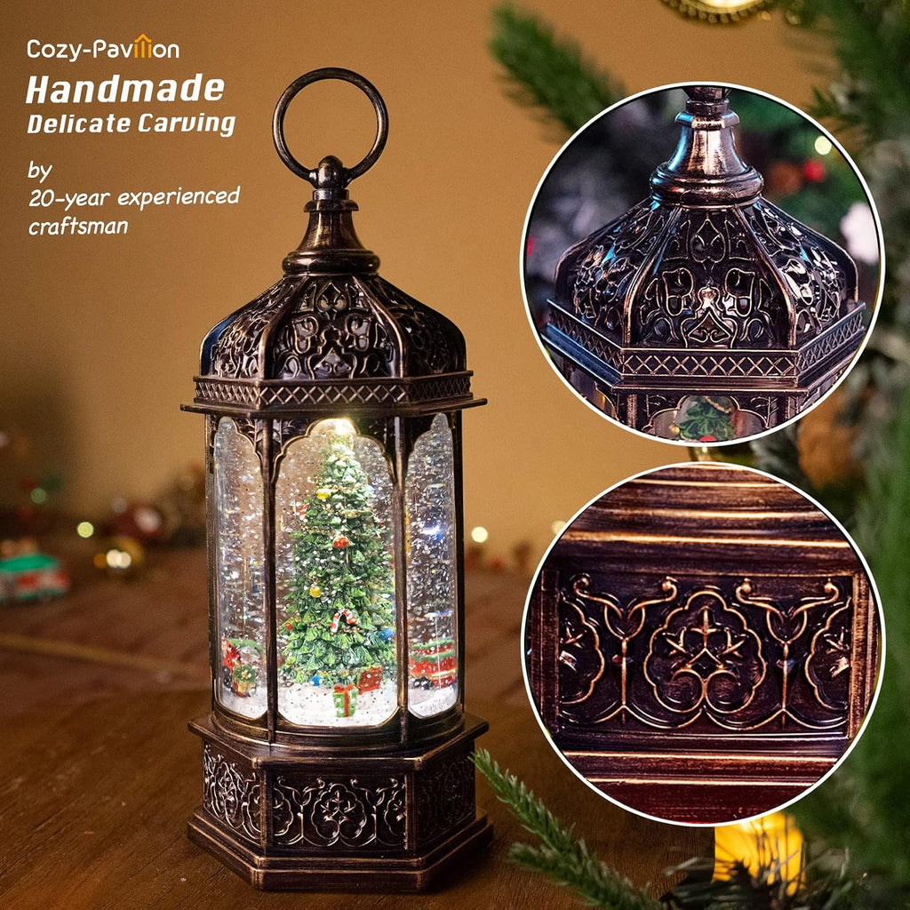 Musical Christmas Tree Snow Globe with Timer, Decorative Trains Rotate with Music, Christmas Ornaments Music Box
