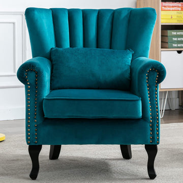 Mid Century Modern Accent Chair Upholstered Armchair Comfy Velvet Fabric Single Sofa with Lined Wingback for Small