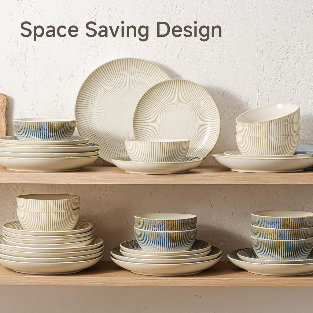 24-Piece Stoneware Dinnerware Set, Beige Reactive Glaze for 8