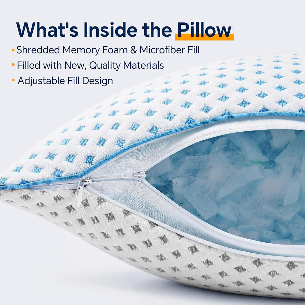 King Size Pillows Set of 2 for Sleeping, Cooling Adjustable Memory Foam Pillows, Dual Fill Design Helps Maintain
